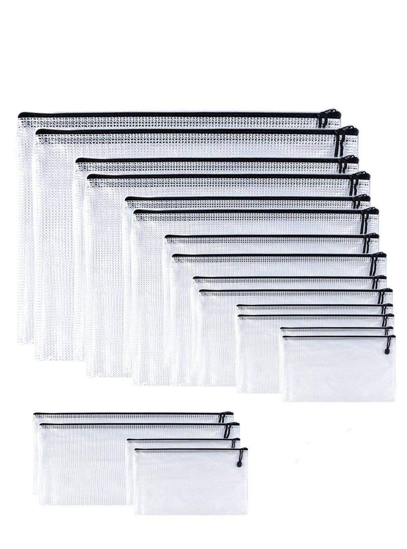 Oaimyy-(9 Sizes,18 Pack) -Plastic Mesh Zipper Pouch Document Folders Bag Zip File Folders for School Office,Travel,Organizing Storage-Black - Image 1